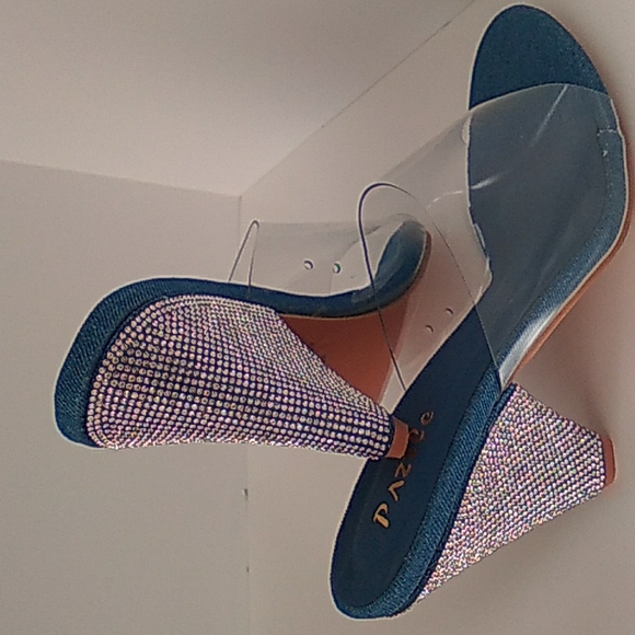 Shoes - PAZZLE Womens Wedge Heels Denim Blue Rhinstone Clear Sizes 5.5-10 New in box
